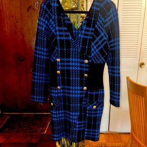 VENUS Blue and Black Checkered Long Sleeve Dress